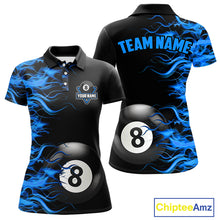 Load image into Gallery viewer, Personalized Blue Flaming 8 Ball Billiard Shirt For Women Custom Pool Team Jersey Polo &amp; 1/4 Zip TDM4712