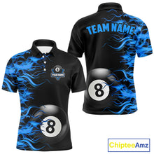 Load image into Gallery viewer, Personalized Blue Flaming 8 Ball Billiard Shirt For Men Custom Pool Team Jersey Polo &amp; 1/4 Zip TDM4712