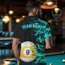 Load image into Gallery viewer, Turquoise Flaming 8 Ball &amp; 9 Ball Billiard Shirt For Men Custom Pool Team Jersey Polo &amp; 1/4 Zip TDM4714