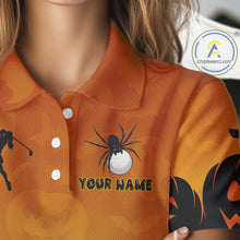 Load image into Gallery viewer, Personalized Orange Funny Spider Golf Polo Shirt For Women Custom Halloween Ladies Golf Outfit Gifts TDM4924