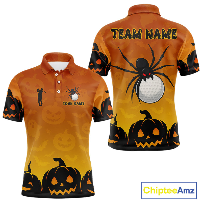 Personalized Orange Funny Spider Golf Polo Shirt For Men Custom Halloween Ladies Golf Outfit Gifts TDM4924