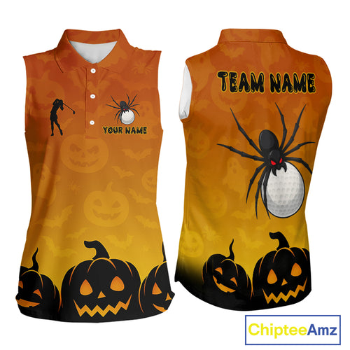 Personalized Funny Spider Golf Sleeveless Polo Shirt Custom Halloween Ladies Golf Outfit TDM4924