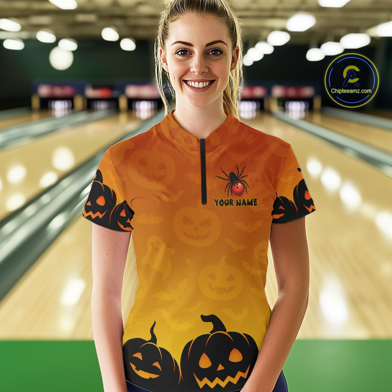 Personalized Orange Funny Spider Bowling Halloween Shirt For Women Custom Bowling Team Jersey  TDM4925