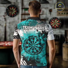 Load image into Gallery viewer, Turquoise Grunge Paint Splash Dart Shirts For Men Custom Darts Jersey Team Polo &amp; Quarter Zip TDM5353