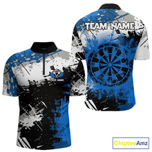 Load image into Gallery viewer, Blue Grunge Paint Splash Dart Shirts For Men Custom Darts Jersey Team Polo &amp; Quarter Zip TDM5354