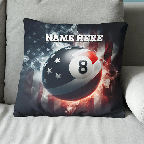 Personalized 8 Ball Pool US Flag Smoke Pillow, Patriotic Billiard Pillow TDM0852