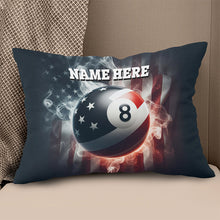 Load image into Gallery viewer, Personalized 8 Ball Pool US Flag Smoke Pillow, Patriotic Billiard Pillow TDM0852