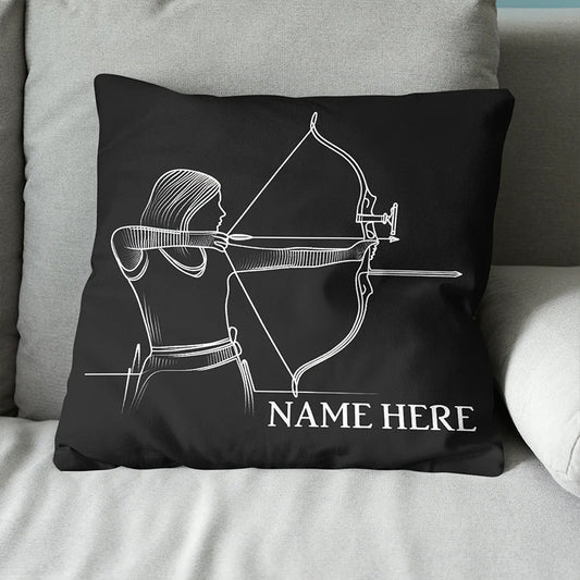 Customized Women Archer Line Drawing Black Pillow, Archery Pillow Gifts TDM0855