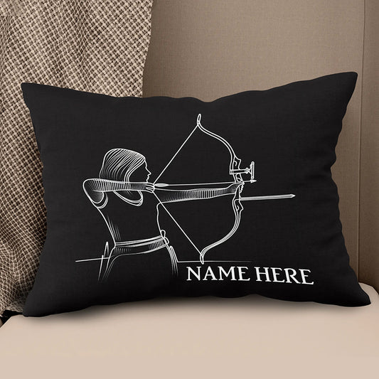 Customized Women Archer Line Drawing Black Pillow, Archery Pillow Gifts TDM0855