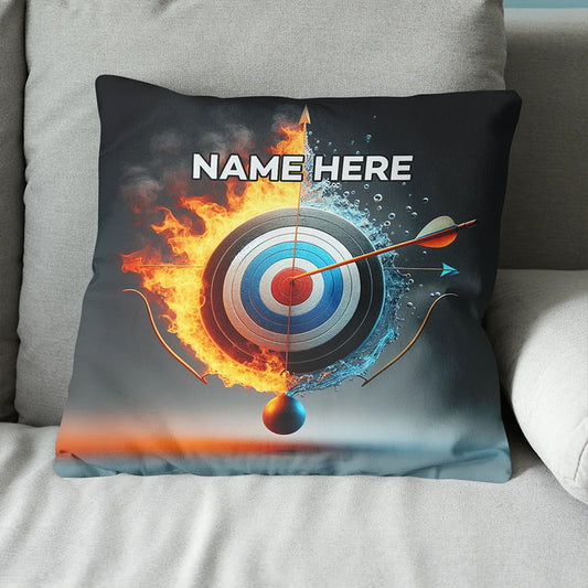 Personalized Archery 3d Target With Bow In Water And Fire Throw Pillows TDM0856