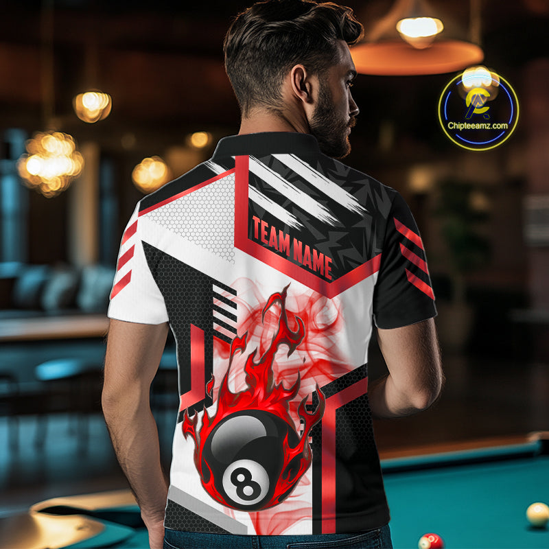 Red 8 Ball Pool Fire Flame Smoke Custom Billiard Shirts For Men, Billiard Jerseys Team Uniform TDM5849
