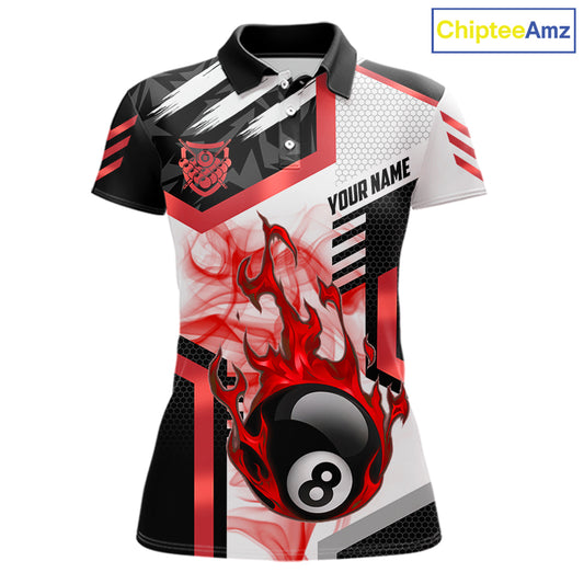 Red 8 Ball Pool Fire Flame Smoke Custom Billiard Shirts For Women, Billiard Jerseys Team Uniform TDM5849