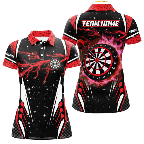 Personalized Thunder Lightning Red Dart Jerseys Women Polo Shirts Custom Team League Dart Shirts TDM1181