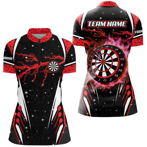 Personalized Lightning Red Dart Jerseys Women Quarter-Zip Shirts, Team League Dart Shirts TDM1181