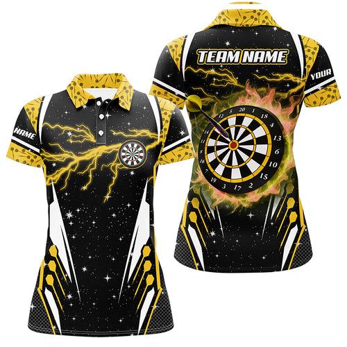 Personalized Thunder Lightning Yellow Dart Jerseys Women Polo Shirts Custom Team League Dart Shirts TDM1182