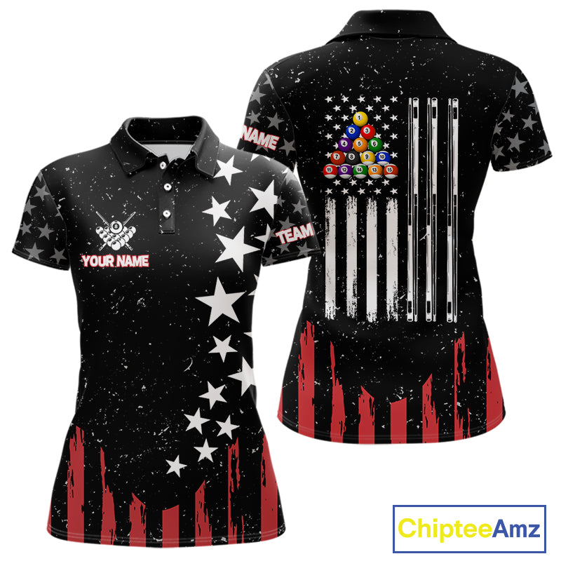 Black Grunge American Flag Billiard Shirt For Women Custom Patriotic Billiard Pool Jersey TDM3824