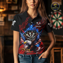 Load image into Gallery viewer, Blue Flaming Dartboard Shirt For Women Custom American Flag Eagle Darts Team Jersey Polo &amp;1/4 Zip TDM6003