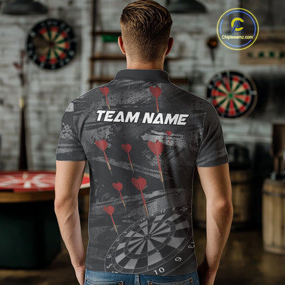 Black And Grey Grunge Dart Arrow Dart Shirts For Men Custom Dart Jerseys, Darts Team Shirts TDM3822