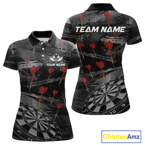 Black And Grey Grunge Dart Arrow Dart Shirts For Women Custom Dart Jerseys, Darts Team Shirts TDM3822