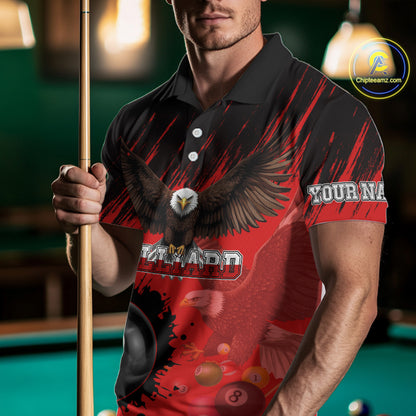Personalized Eagle 8 Ball Pool Billiard Shirt For Men, Billiard Jerseys Team Polo & 1/4 Zip|Red TDM3826