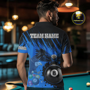 Personalized Eagle 8 Ball Pool Billiard Shirt For Men, Billiard Jerseys Team Polo & 1/4 Zip|Blue TDM3827