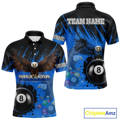 Personalized Eagle 8 Ball Pool Billiard Shirt For Men, Billiard Jerseys Team Polo & 1/4 Zip|Blue TDM3827