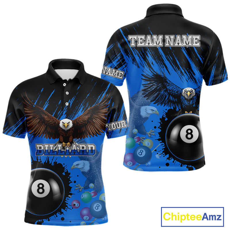 Personalized Eagle 8 Ball Pool Billiard Shirt For Men, Billiard Jerseys Team Polo & 1/4 Zip|Blue TDM3827