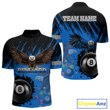 Load image into Gallery viewer, Personalized Eagle 8 Ball Pool Billiard Shirt For Men, Billiard Jerseys Team Polo &amp; 1/4 Zip|Blue TDM3827