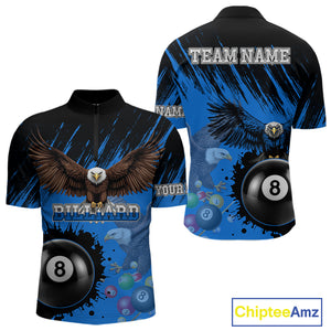 Personalized Eagle 8 Ball Pool Billiard Shirt For Men, Billiard Jerseys Team Polo & 1/4 Zip|Blue TDM3827
