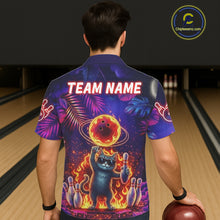 Load image into Gallery viewer, Custom Funny Cat Flame Bowling Hawaiian Shirt For Men Women, Personalized Tropical Bowling Jersey TDM6454