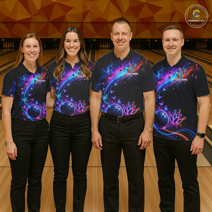 Personalized Galaxy Butterfly Bowling Shirt For Men Custom Bowling Jersey Team Polo & 1/4 Zip TDM6463