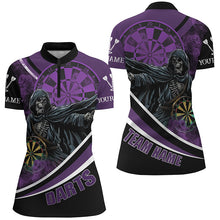 Load image into Gallery viewer, Death Skeleton Purple Darts Jersey Women Polo &amp; Quarter-Zip Shirts Custom Team League Darts Shirts TDM1726