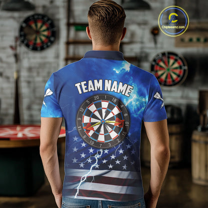 Blue Lightning US Flag Dart Shirt For Men Custom Dart Jersey Pocket Option TDM4114