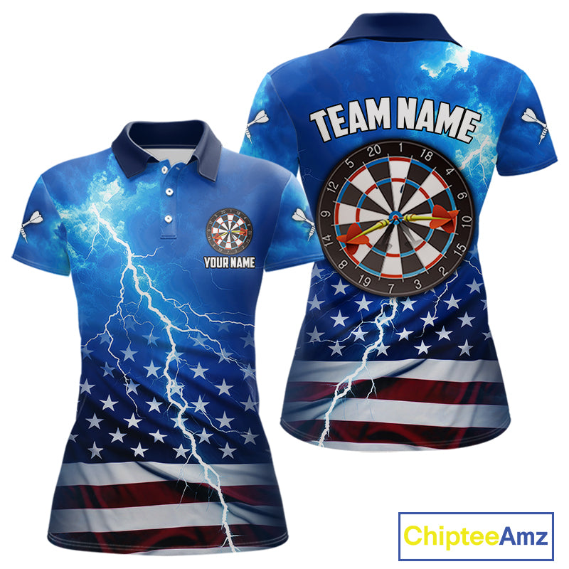 Blue Lightning US Flag Dart Shirt For Women Custom Dart Jersey Pocket Option TDM4114