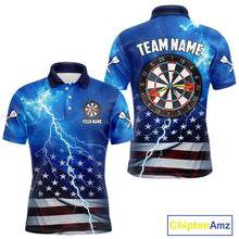 Load image into Gallery viewer, Blue Lightning US Flag Dart Shirt For Men Custom Dart Jersey Pocket Option TDM4114