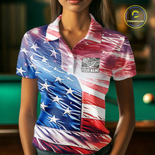 Load image into Gallery viewer, Personalized Glowing Patriotic American Flag 8 Ball Billiard Shirt For Women – Custom Pool Jersey TDM4117