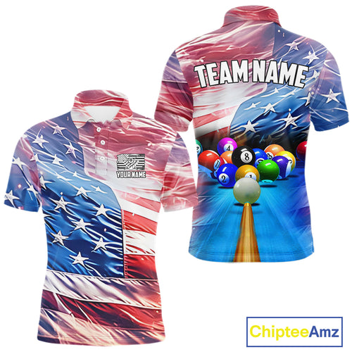 Personalized Glowing Patriotic American Flag 8 Ball Billiard Shirt For Men – Custom Pool Jersey TDM4117