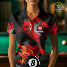 Load image into Gallery viewer, Red And Black Camo Billiard Shirt For Women Custom Flaming 8 Ball Pool Team Shirt, Billiard Jerseys TDM4119