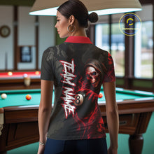 Load image into Gallery viewer, Grim Reaper Custom Flame 8 Ball Pool Billiard Shirt For Women, Black And Red Billiard Team Jerseys TDM4120