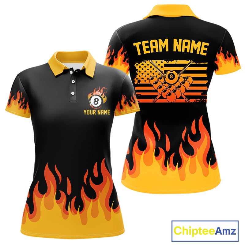 Personalized Orange Flaming Billiard Jersey For Women Custom 8 Ball Pool Billiard Team Shirts TDM4296