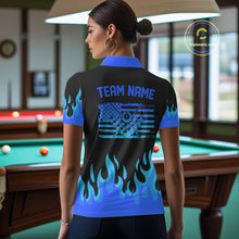 Load image into Gallery viewer, Personalized Blue Flaming Billiard Jersey For Women Custom 8 Ball Pool Billiard Team Shirts TDM4297
