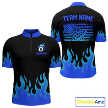 Load image into Gallery viewer, Personalized Blue Flaming Billiard Jersey For Men Custom 8 Ball Pool Billiard Team Shirts TDM4297