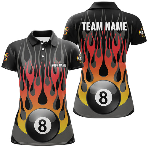 Personalized Funny Fire 8 Ball Pool Billiard Shirts For Women Custom Fire Flame Billiard Jerseys TDM2415
