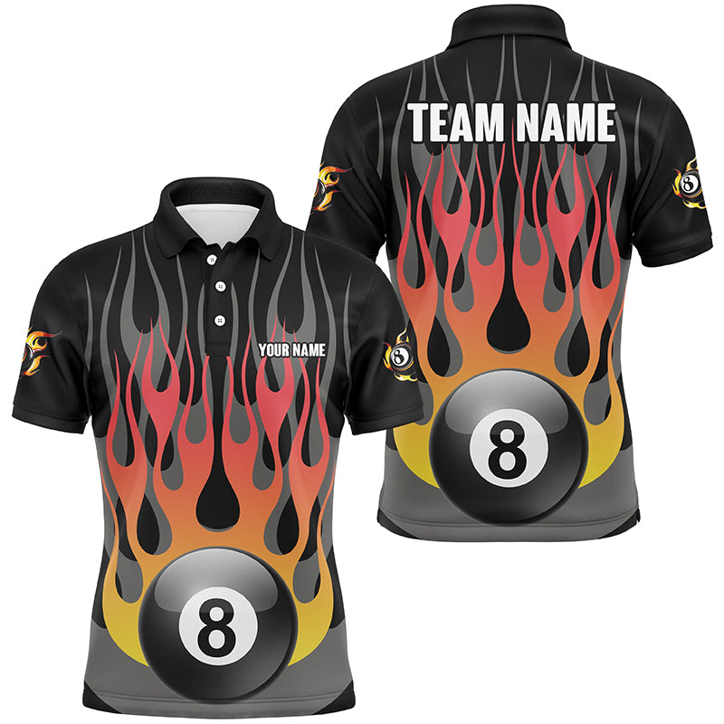 Personalized Funny Fire 8 Ball Pool Billiard Shirts For Men Custom Fire Flame Billiard Jerseys TDM2415