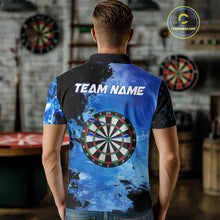 Load image into Gallery viewer, Custom Black And Blue Darts Shirt With Pocket Option For Men, Darts Jersey TDM4722