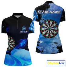 Load image into Gallery viewer, Custom Black And Blue Darts Shirt With Pocket Option For Women, Darts Jersey TDM4722
