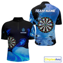 Load image into Gallery viewer, Custom Black And Blue Darts Shirt With Pocket Option For Men, Darts Jersey TDM4722