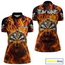 Load image into Gallery viewer, Personalized Orange Flaming Bear Darts Shirt For Women Custom Fire Darts Jersey Team Polo &amp; 1/4 Zip TDM4730