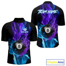 Load image into Gallery viewer, Purple Blue Flaming Smoke 8 Ball Billiard Shirts For Men, Pool Team Shirts Custom Billiard Jersey TDM5141
