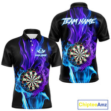 Load image into Gallery viewer, Purple And Blue Flaming Smoke Darts Shirt For Men Custom Darts Jersey Team Polo &amp; Quarter Zip TDM5143